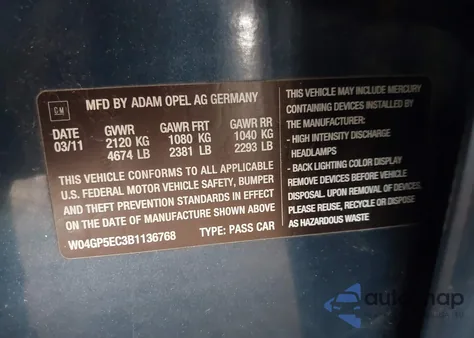 2011 Buick Regal Cxl Russelsheim from USA, damaged, VIN W04GP5EC3B1136768